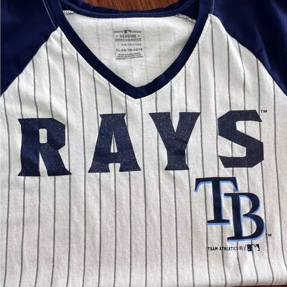 Tampa Bay Rays Jersey Style T-Shirt Girl's
Sparkle Pinstripe Shirt YXL 14 / 16 - Picture 5 of 7
